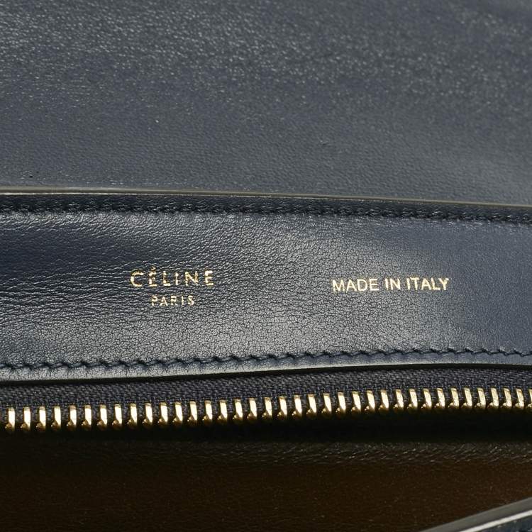 Pre Owned Celine Navy Blue Leather and Suede Medium Trapeze Top Handle Bag