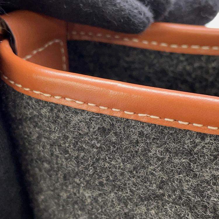 Pre Owned Celine Celine Logo Bucket Shoulder Bag Dark Gray/Brown Felt Leather Size Small