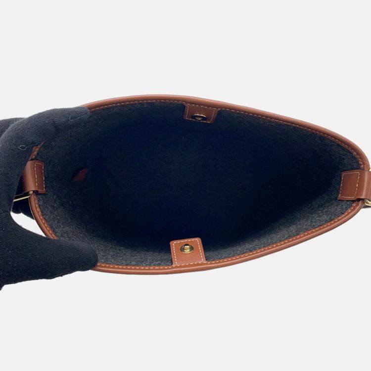 Pre Owned Celine Celine Logo Bucket Shoulder Bag Dark Gray/Brown Felt Leather Size Small