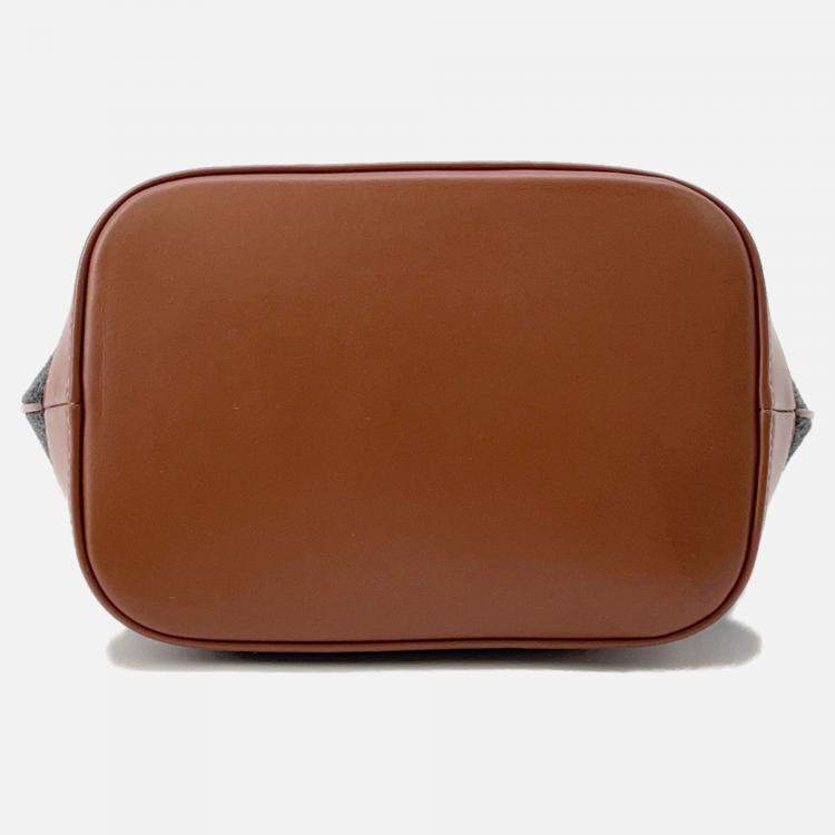 Pre Owned Celine Celine Logo Bucket Shoulder Bag Dark Gray/Brown Felt Leather Size Small