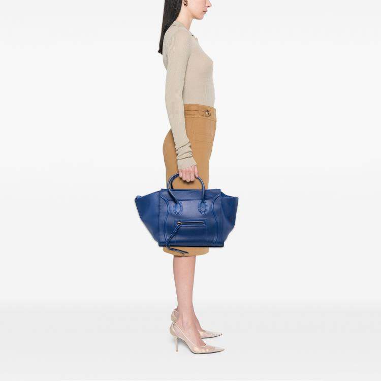 Pre Owned Celine Blue Medium Grained Calfskin Phantom Luggage Tote