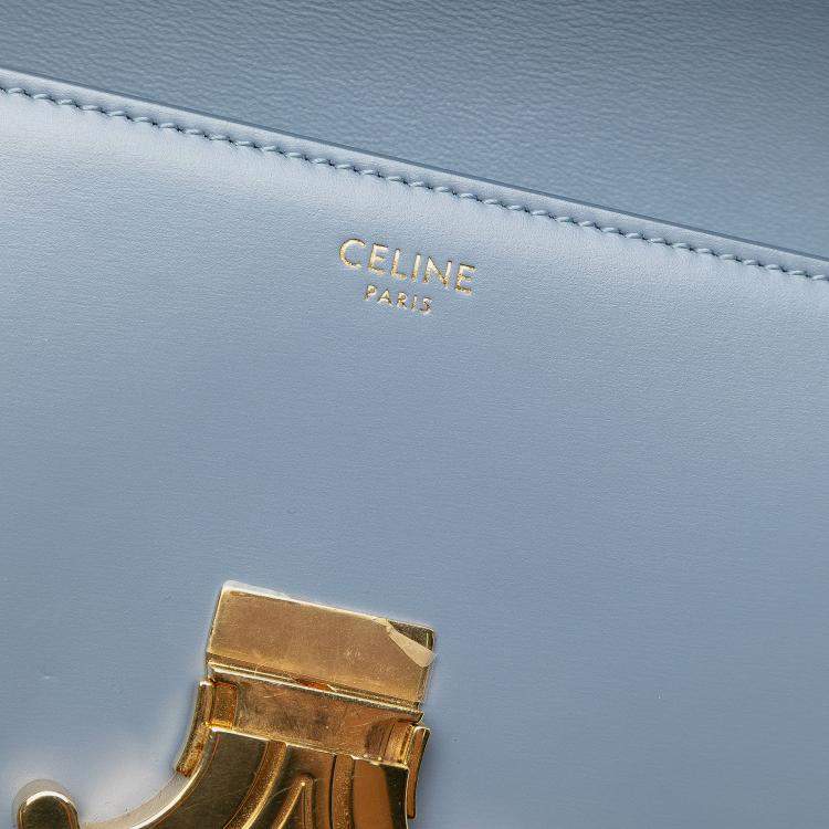 Pre Owned Celine Blue Shiny Calfskin Triomphe Claude Shoulder Bag