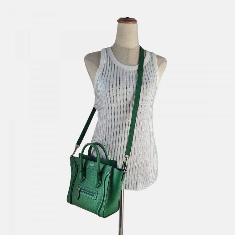 Pre Owned Celine Nano Luggage Green Leather Tote Bag