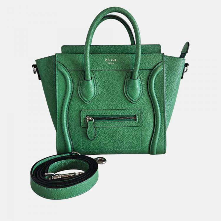 Pre Owned Celine Nano Luggage Green Leather Tote Bag