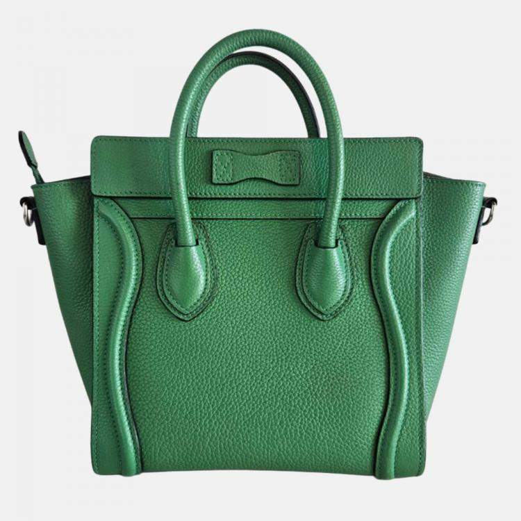 Pre Owned Celine Nano Luggage Green Leather Tote Bag