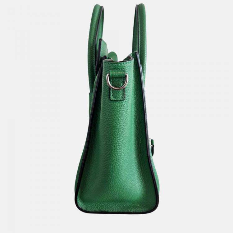 Pre Owned Celine Nano Luggage Green Leather Tote Bag