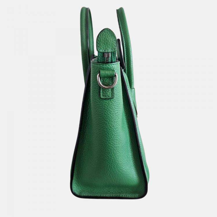 Pre Owned Celine Nano Luggage Green Leather Tote Bag