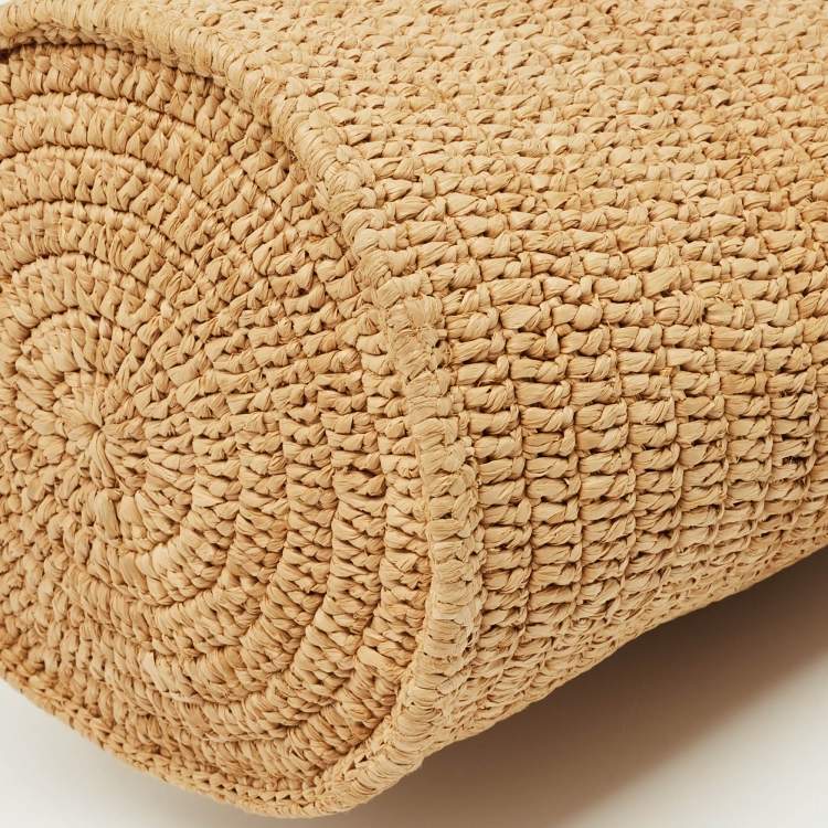 Pre Owned Celine Brown/Cream Raffia and Leather Crecy Bucket Bag