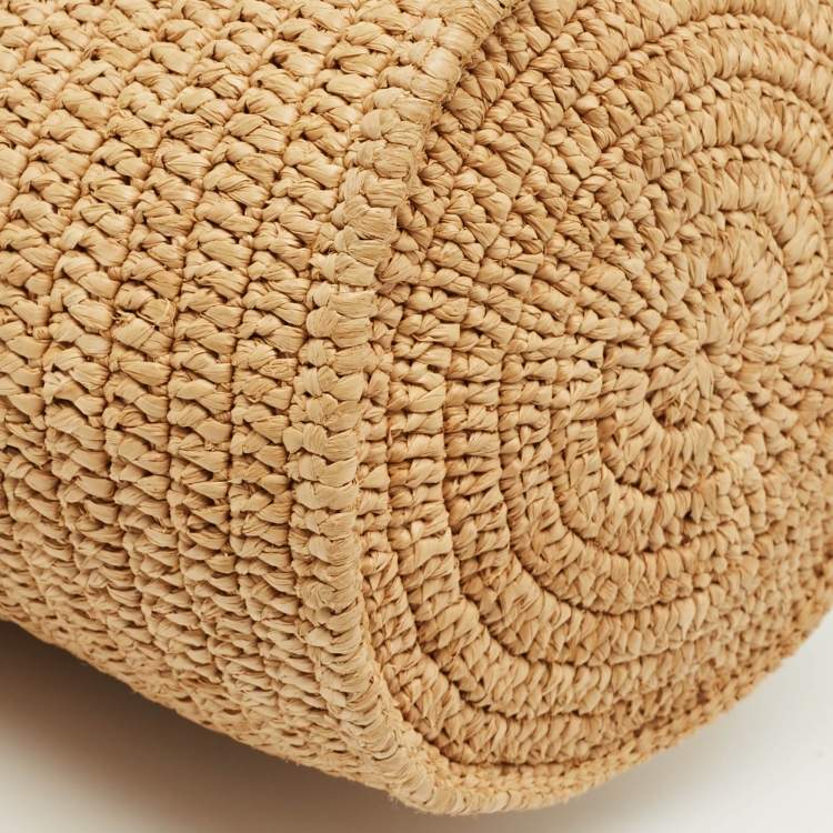 Pre Owned Celine Brown/Cream Raffia and Leather Crecy Bucket Bag