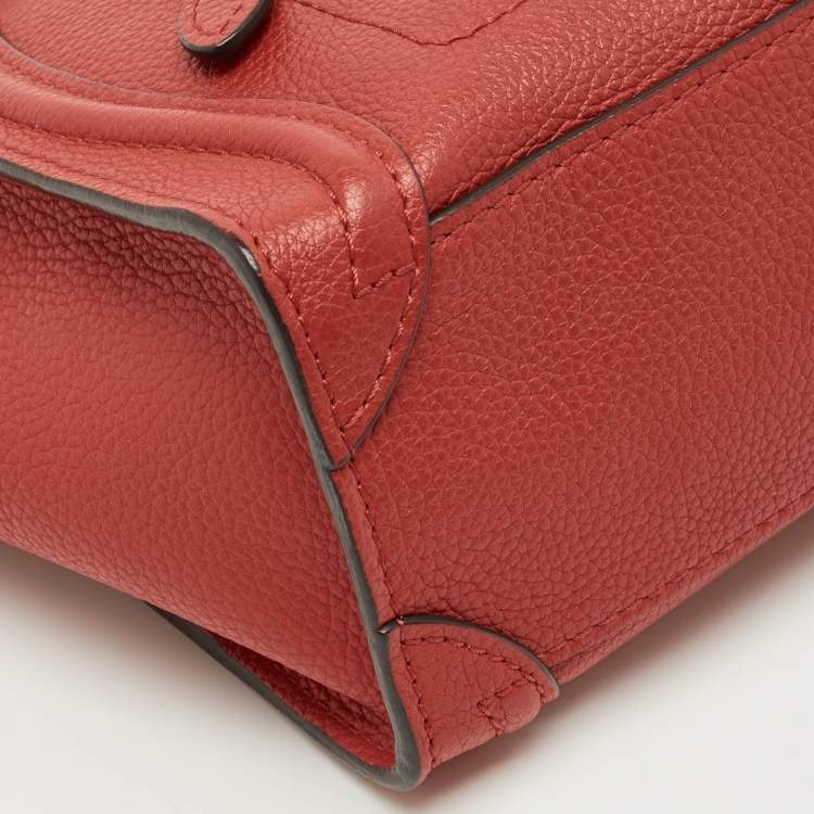 Pre Owned Celine Red Leather Nano Luggage Tote