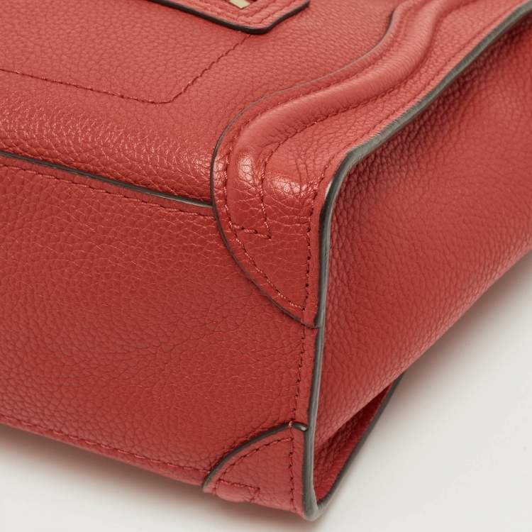 Pre Owned Celine Red Leather Nano Luggage Tote