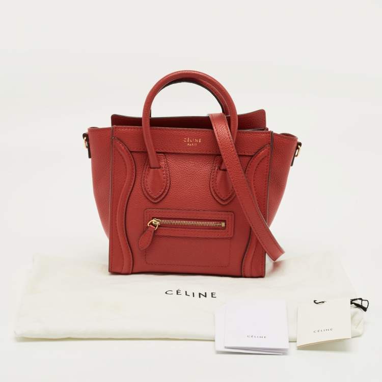 Pre Owned Celine Red Leather Nano Luggage Tote
