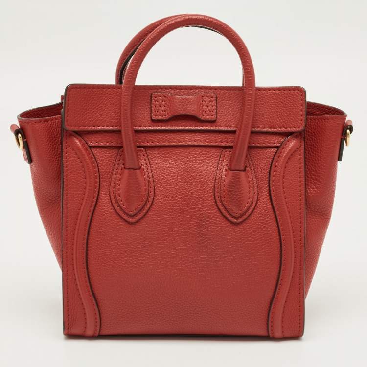 Pre Owned Celine Red Leather Nano Luggage Tote