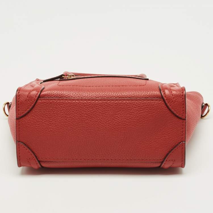 Pre Owned Celine Red Leather Nano Luggage Tote