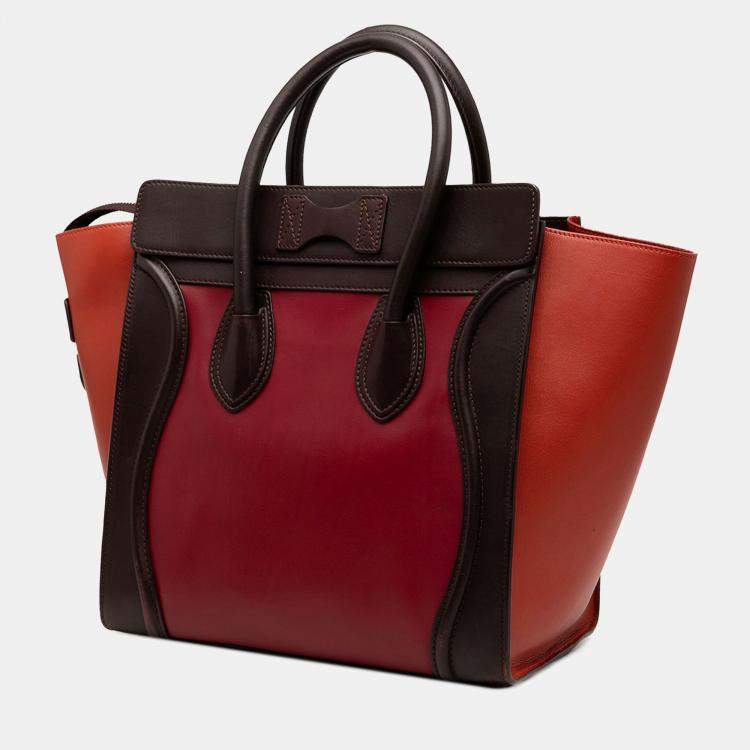 Pre Owned Celine Red Mini Tricolor Leather Luggage Tote