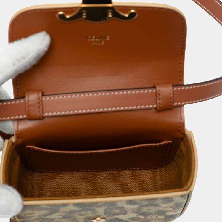 Pre Owned Celine Brown Mini Calfskin Leopard Print Claude Crossbody