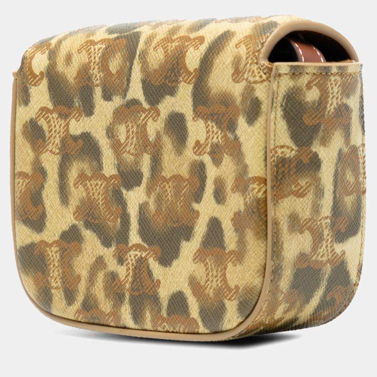 Pre Owned Celine Brown Mini Calfskin Leopard Print Claude Crossbody