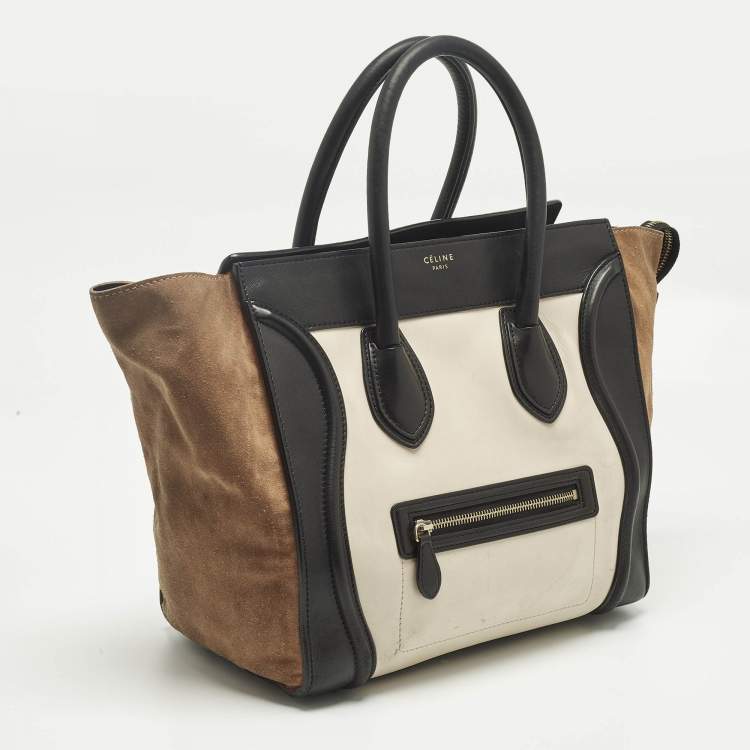 Pre Owned Celine Tricolor Leather and Suede Mini Luggage Tote
