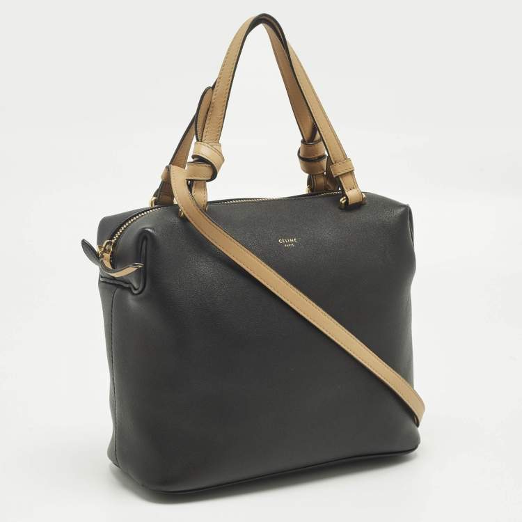 Pre Owned Celine Black/Beige Leather Soft Cube Satchel