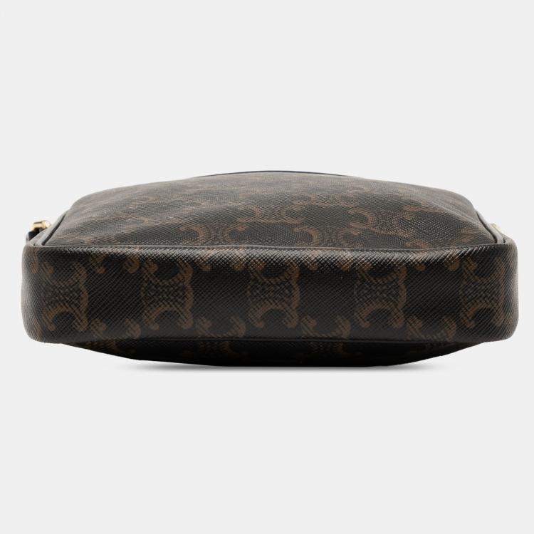 Pre Owned Celine Brown Triomphe Coated Canvas Vertical Crossbody