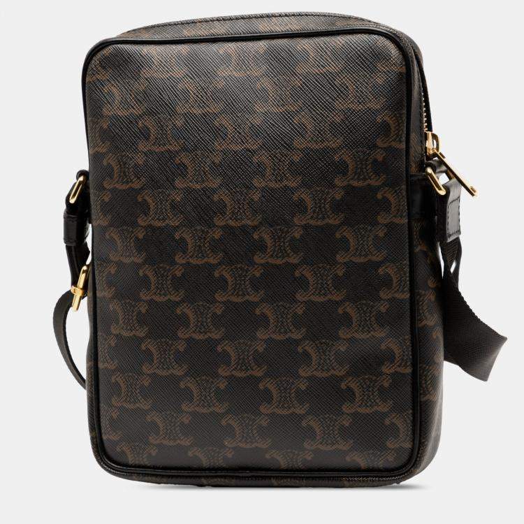 Pre Owned Celine Brown Triomphe Coated Canvas Vertical Crossbody