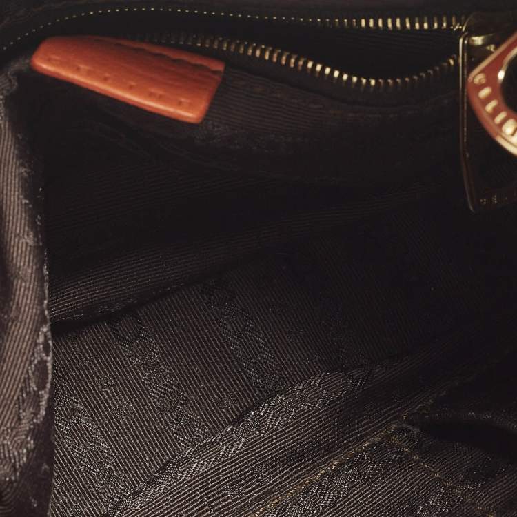 Pre Owned Celine Triomphe Crystals Orange Leather Shoulder Bag