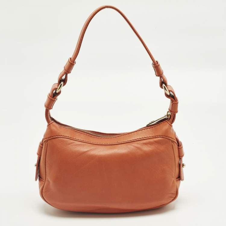 Pre Owned Celine Triomphe Crystals Orange Leather Shoulder Bag