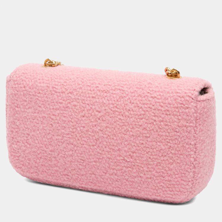Pre Owned Celine Pink Tweed Claude Chain Shoulder Bag