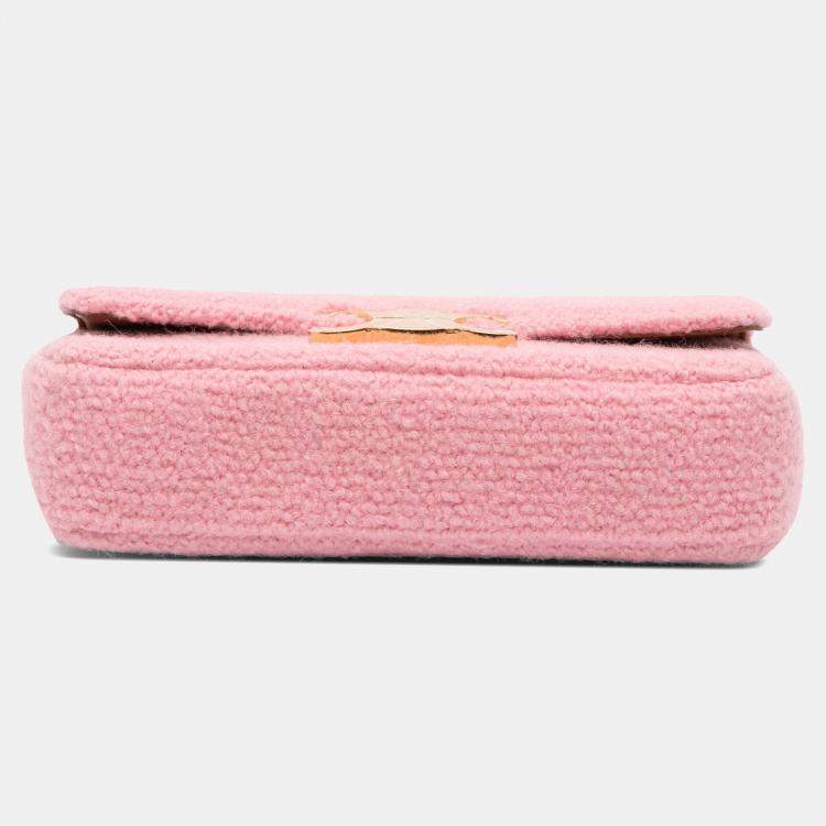 Pre Owned Celine Pink Tweed Claude Chain Shoulder Bag