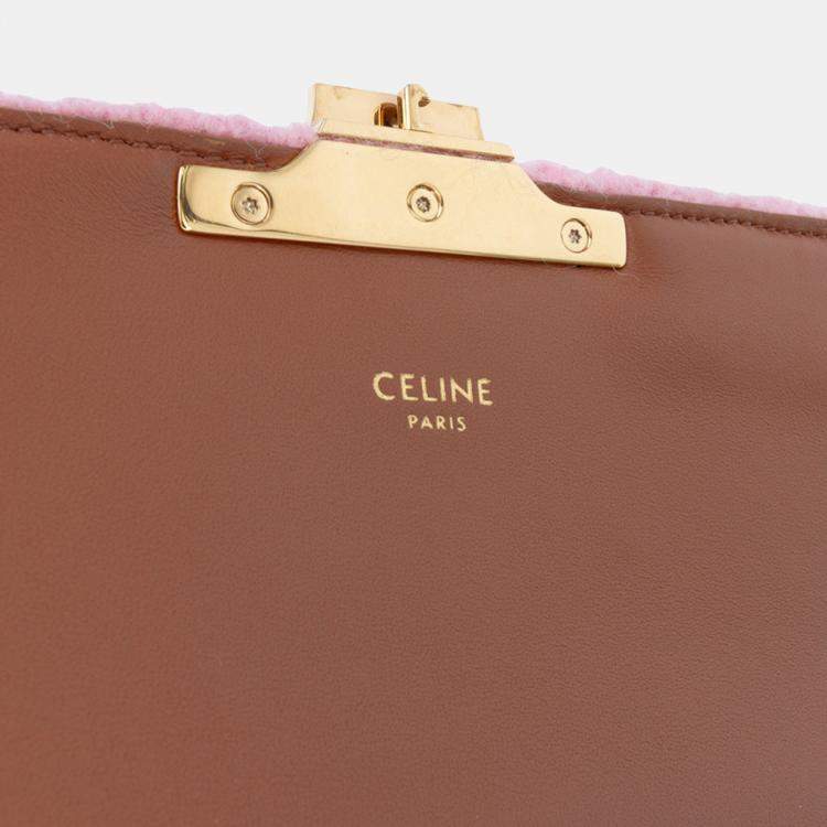 Pre Owned Celine Pink Tweed Claude Chain Shoulder Bag