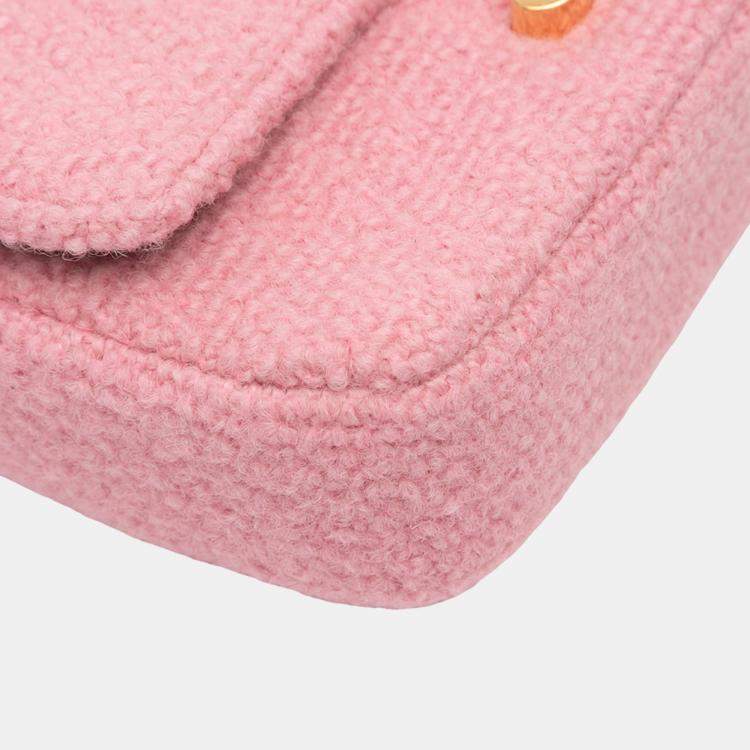Pre Owned Celine Pink Tweed Claude Chain Shoulder Bag