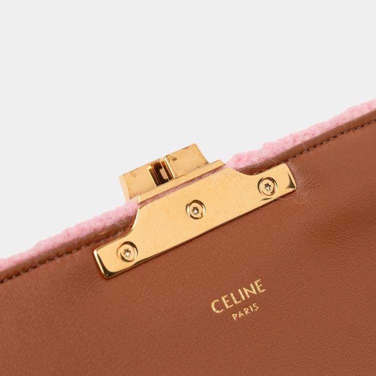 Pre Owned Celine Pink Tweed Claude Chain Shoulder Bag