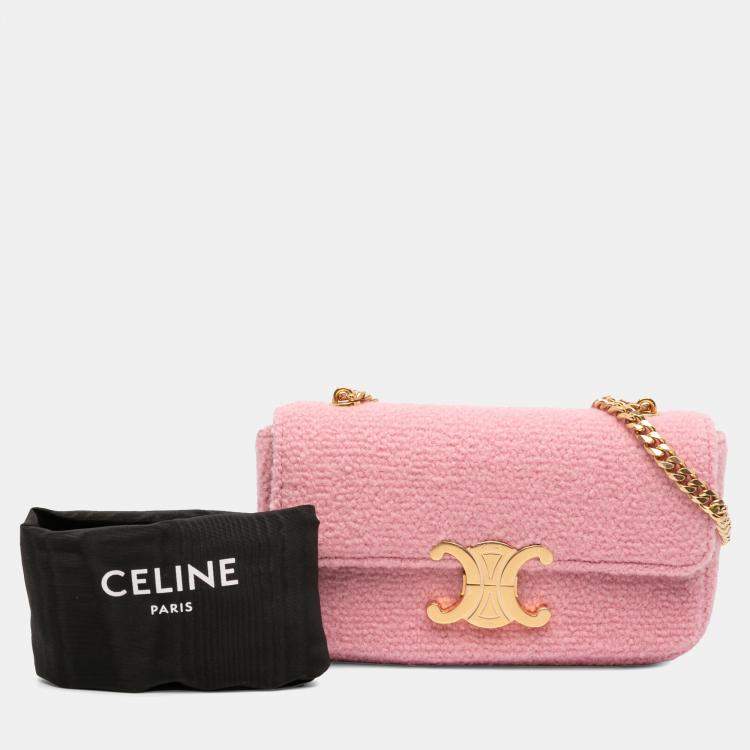 Pre Owned Celine Pink Tweed Claude Chain Shoulder Bag
