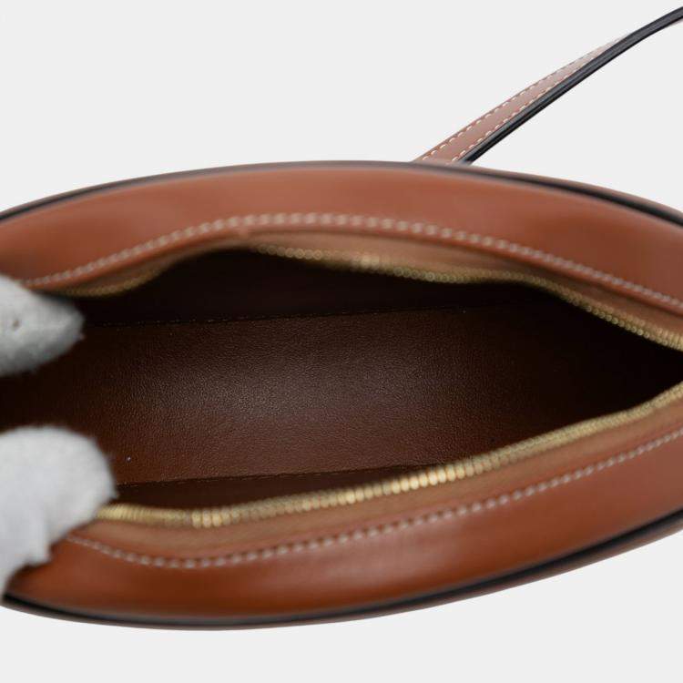 Pre Owned Celine Brown Small Houndstooth Canvas and Calfskin Cuir Triomphe Oval Crossbody