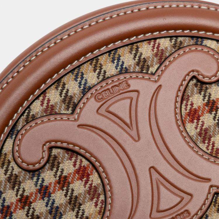 Pre Owned Celine Brown Small Houndstooth Canvas and Calfskin Cuir Triomphe Oval Crossbody