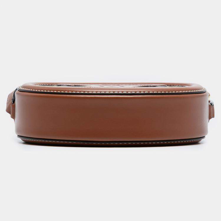 Pre Owned Celine Brown Small Houndstooth Canvas and Calfskin Cuir Triomphe Oval Crossbody