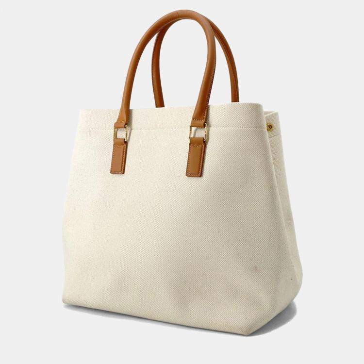 Pre Owned Celine Horizontal Cabas Natural/Brown Canvas Leather