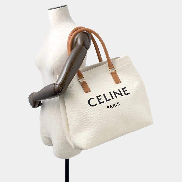 Pre Owned Celine Horizontal Cabas Natural/Brown Canvas Leather