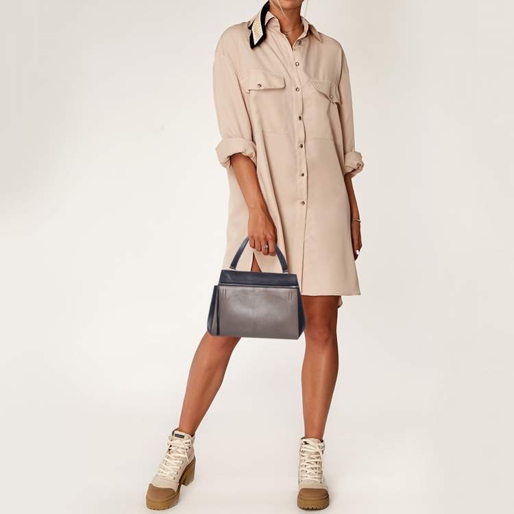 Pre Owned Celine Edge Large Purple/Grey Leather Top Handle Bag