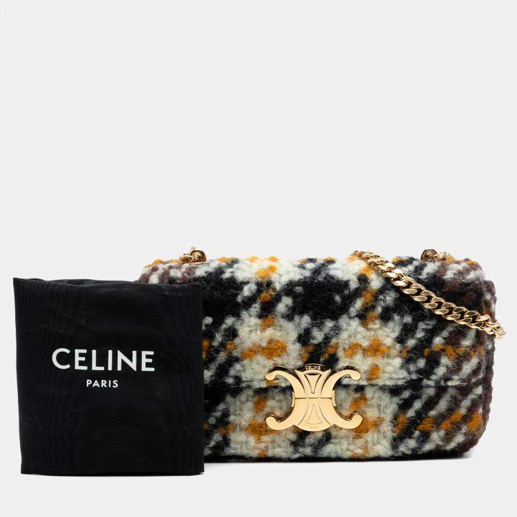 مملوكة مسبقًا Celine Black Wool Triomphe Chain Shoulder Bag