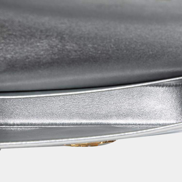 مملوكة مسبقًا Celine Silver Triomphe All Over Laminated Calfskin Claude Shoulder Bag