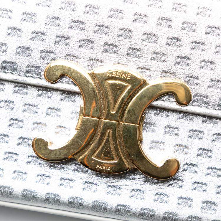 مملوكة مسبقًا Celine Silver Triomphe All Over Laminated Calfskin Claude Shoulder Bag