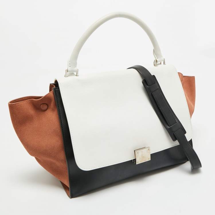 Pre Owned Celine Trapeze Medium Tricolor Leather and Suede Top Handle Bag