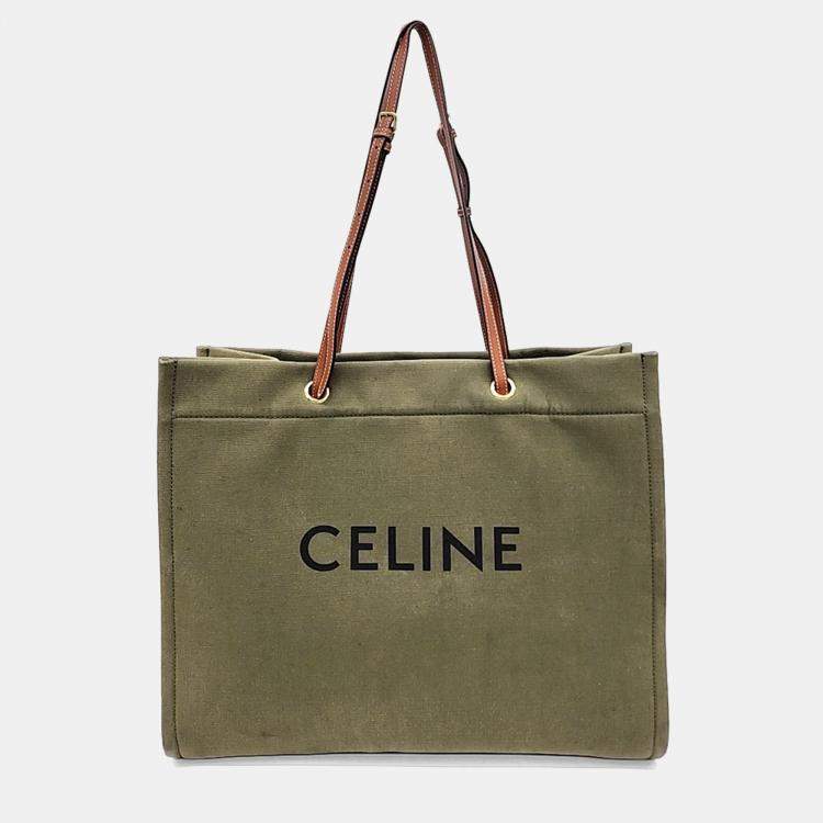 Pre Owned Celine Green Fabric Square Cabas Tote Bag