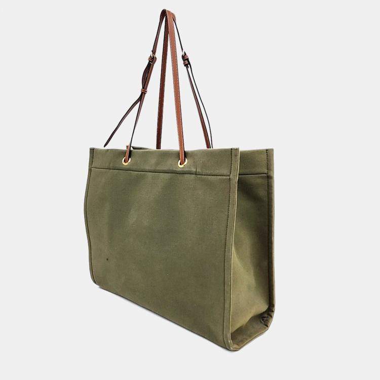 Pre Owned Celine Green Fabric Square Cabas Tote Bag