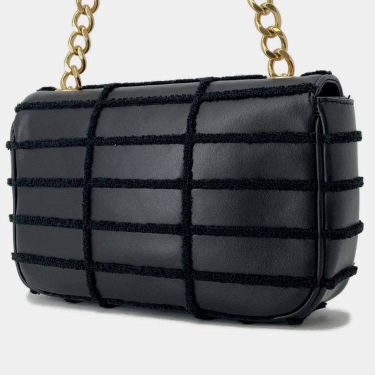 Pre Owned Celine Mono Chrome Chain shoulder Bag Black Leather