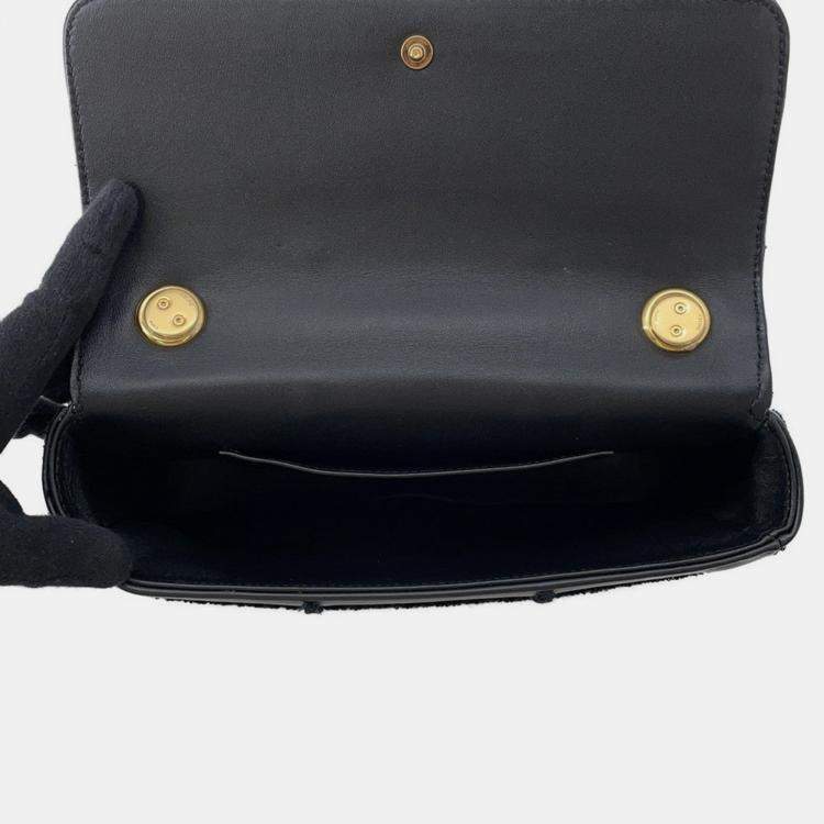 Pre Owned Celine Mono Chrome Chain shoulder Bag Black Leather