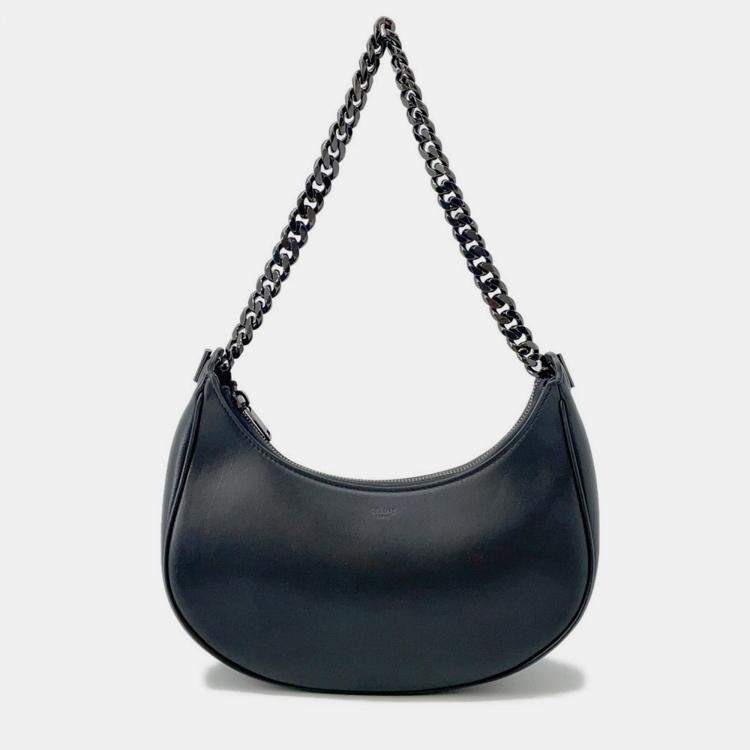 Pre Owned Celine Ava Chain One Shoulder Bag Black Leather