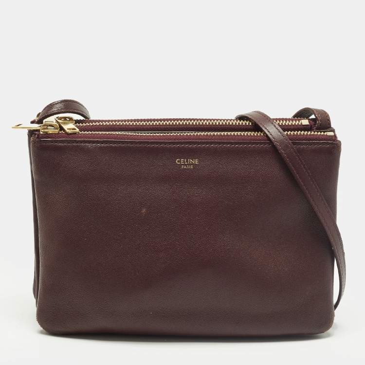 Pre Owned Celine Trio Small Burgundy Leather Crossbody Bag