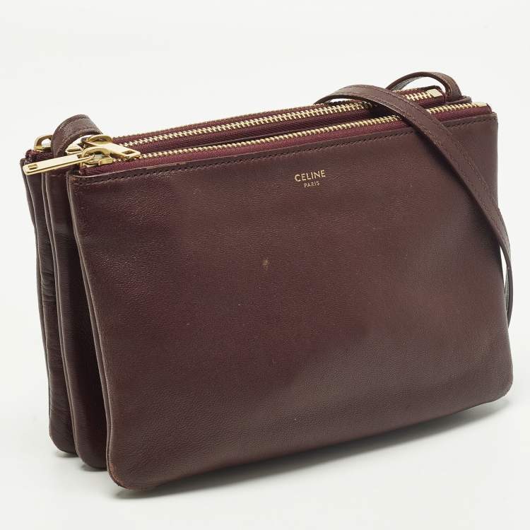 Pre Owned Celine Trio Small Burgundy Leather Crossbody Bag